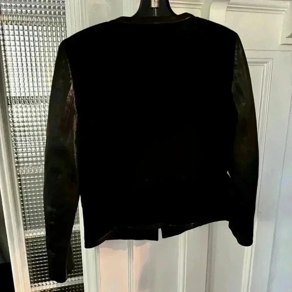DKNY Black Jacket Cotton & Lambs Leather Sleeves And Trim Size Small - Picture 2 of 12